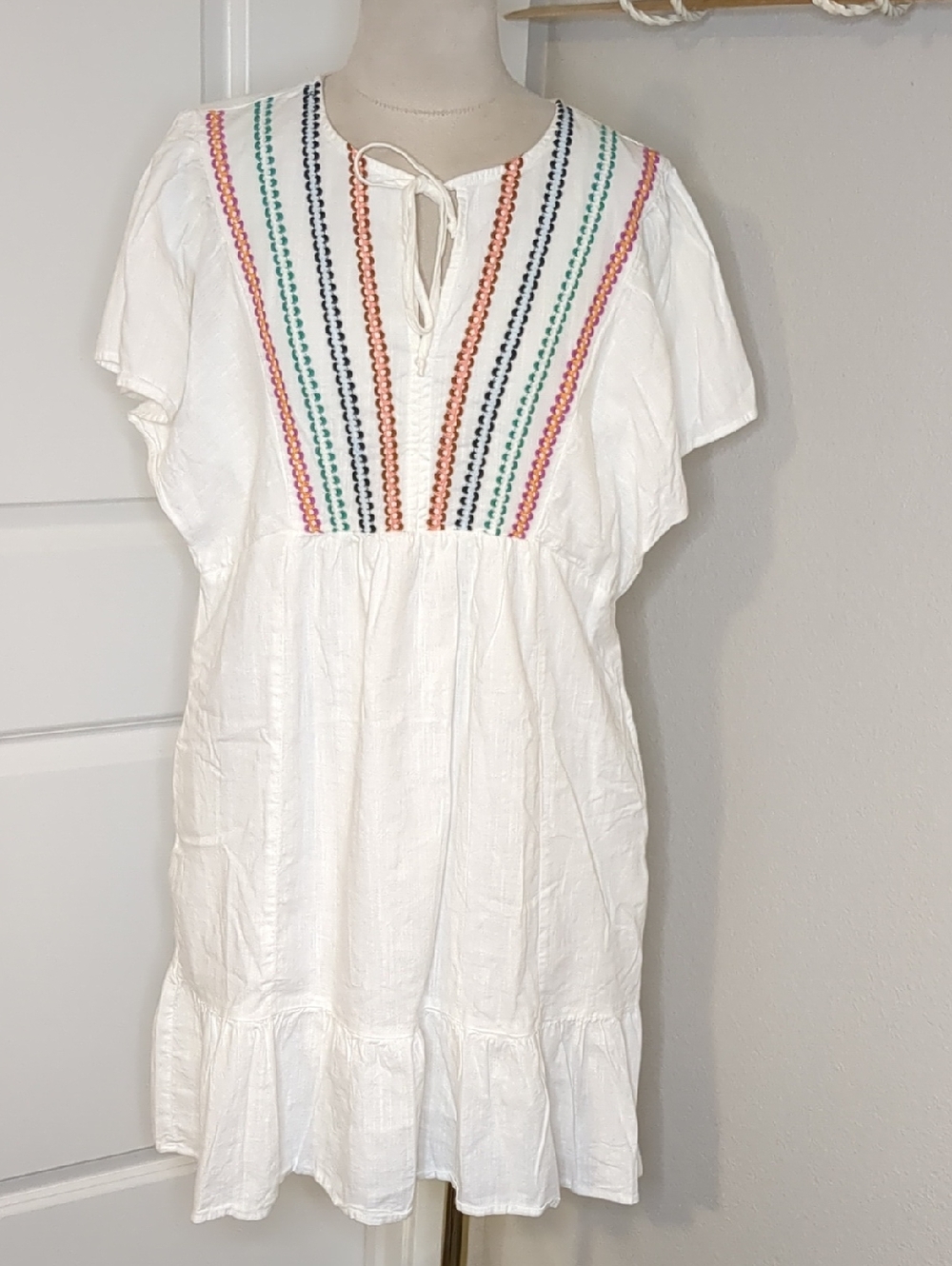 Knox Rose Cotton Gauze Summer Dress Boho Embroidery Swim Resort SZ M